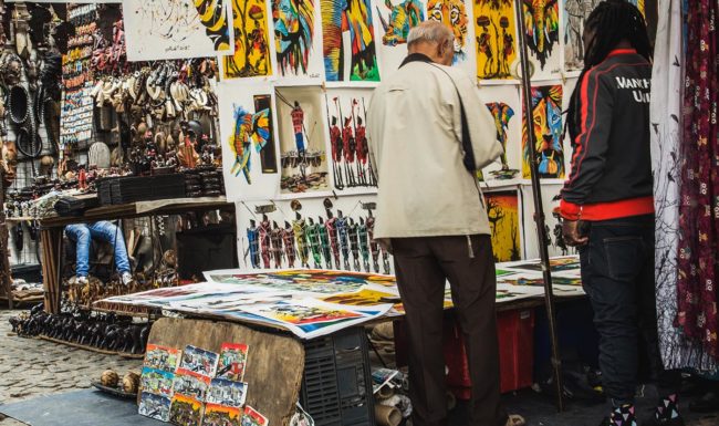 Tourist exploring art in Cape Town